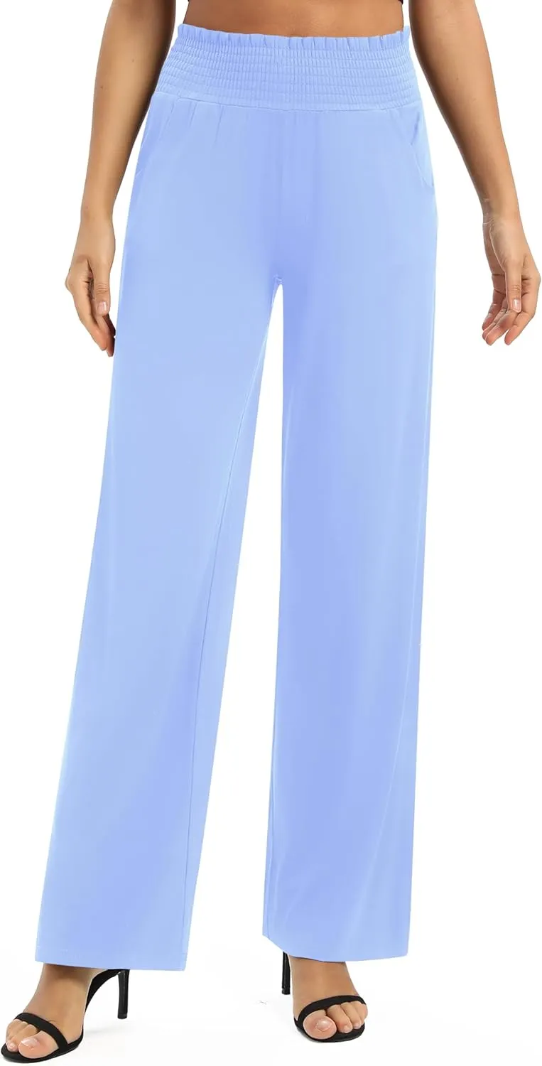 Urban CoCo Womens High Waist Flowy Palazzo Pants Elastic Waist Wide Leg Stretchy Straight Leg Dressy Casual Lounge Trousers