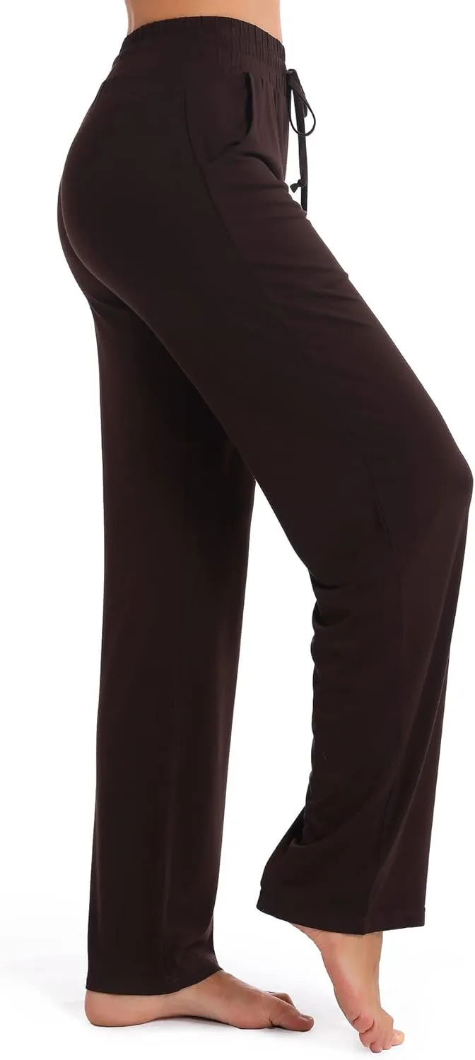 Urban CoCo Women's Straight Leg Long Pants Elastic High Waist Drawstring Casual Trousers with Pockets