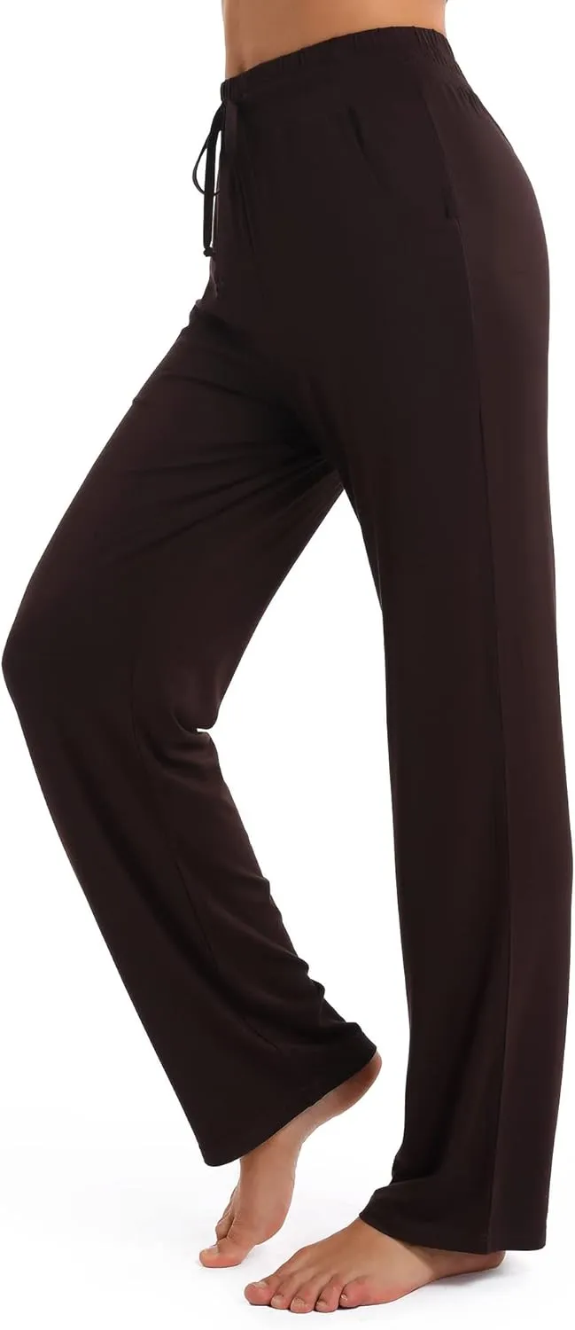 Urban CoCo Women's Straight Leg Long Pants Elastic High Waist Drawstring Casual Trousers with Pockets