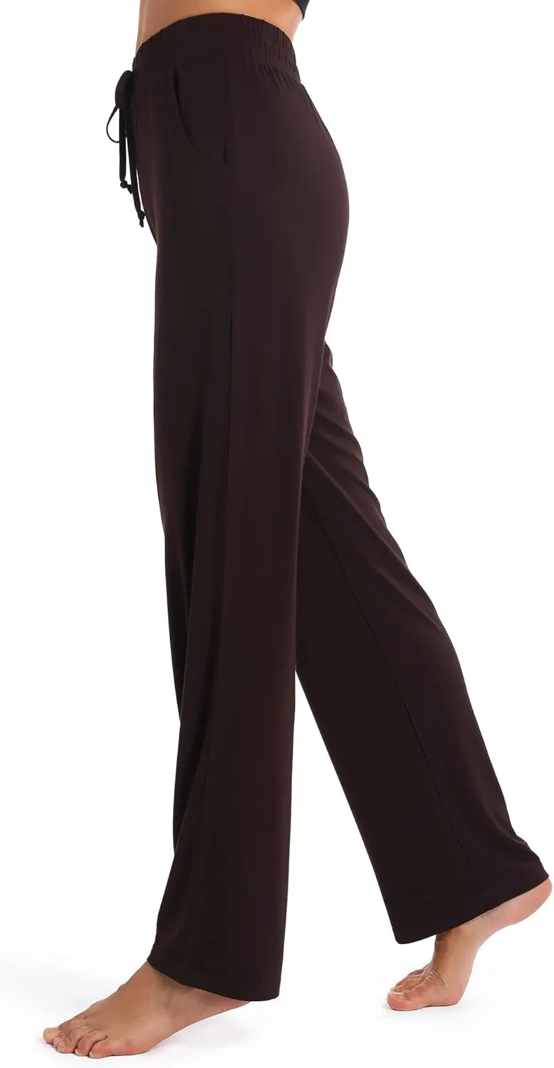 Urban CoCo Women's Straight Leg Long Pants Elastic High Waist Drawstring Casual Trousers with Pockets