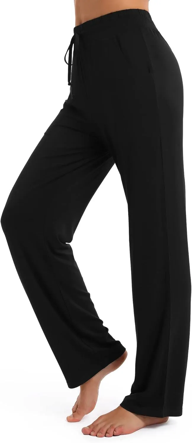 Urban CoCo Women's Straight Leg Long Pants Elastic High Waist Drawstring Casual Trousers with Pockets