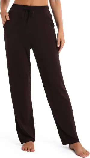Urban CoCo Women's Straight Leg Long Pants Elastic High Waist Drawstring Casual Trousers with Pockets