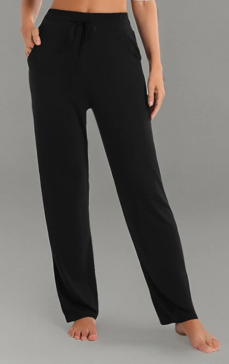 Urban CoCo Women's Straight Leg Long Pants Elastic High Waist Drawstring Casual Trousers with Pockets