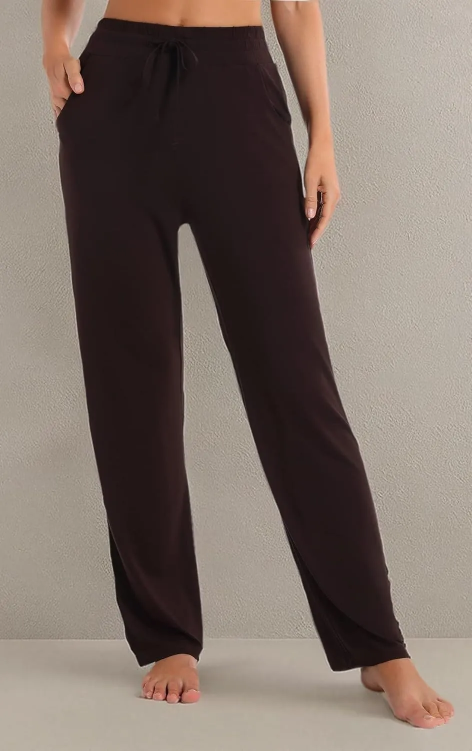 Urban CoCo Women's Straight Leg Long Pants Elastic High Waist Drawstring Casual Trousers with Pockets