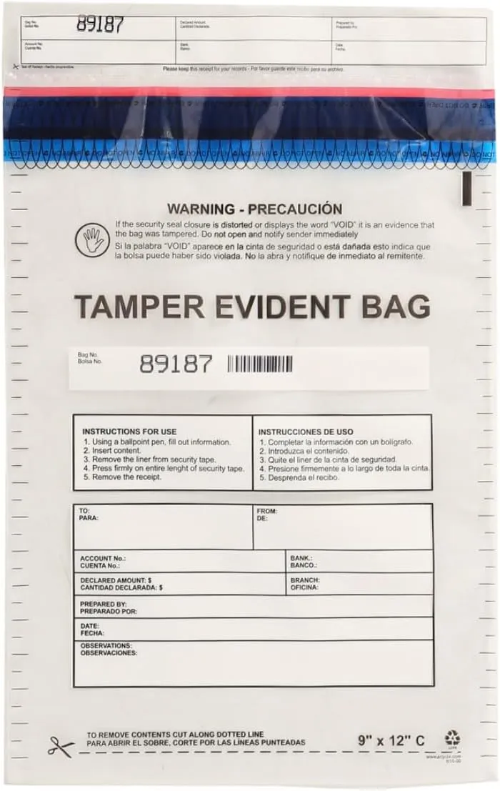 USPACKSMART 9”x12" Clear Plastic Deposit Bags with Security Tape Tamper Evident - Secure Bank Deposits, Cash Handling, & Currency Transport | Self-Sealing Tape with Hidden Graphics | 100-Pack