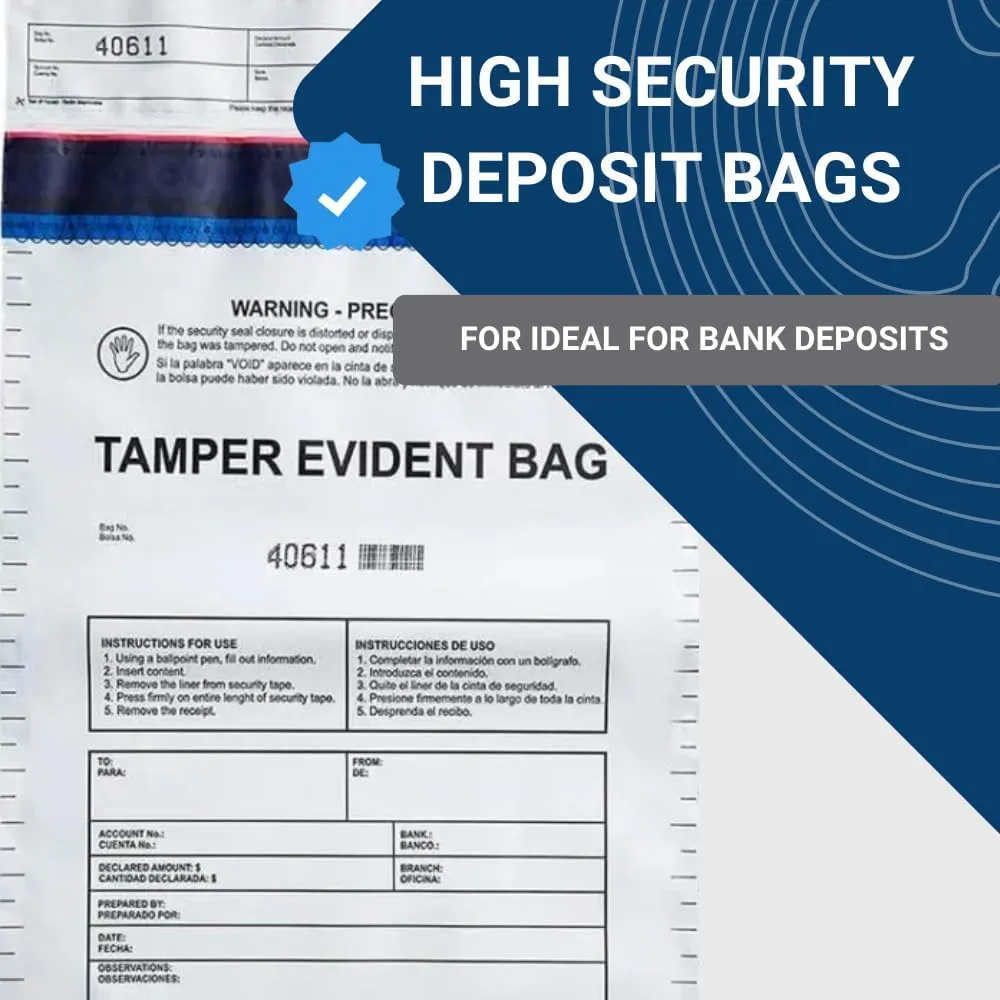 USPACKSMART 9”x12" Clear Plastic Deposit Bags with Security Tape Tamper Evident - Secure Bank Deposits, Cash Handling, & Currency Transport | Self-Sealing Tape with Hidden Graphics | 100-Pack