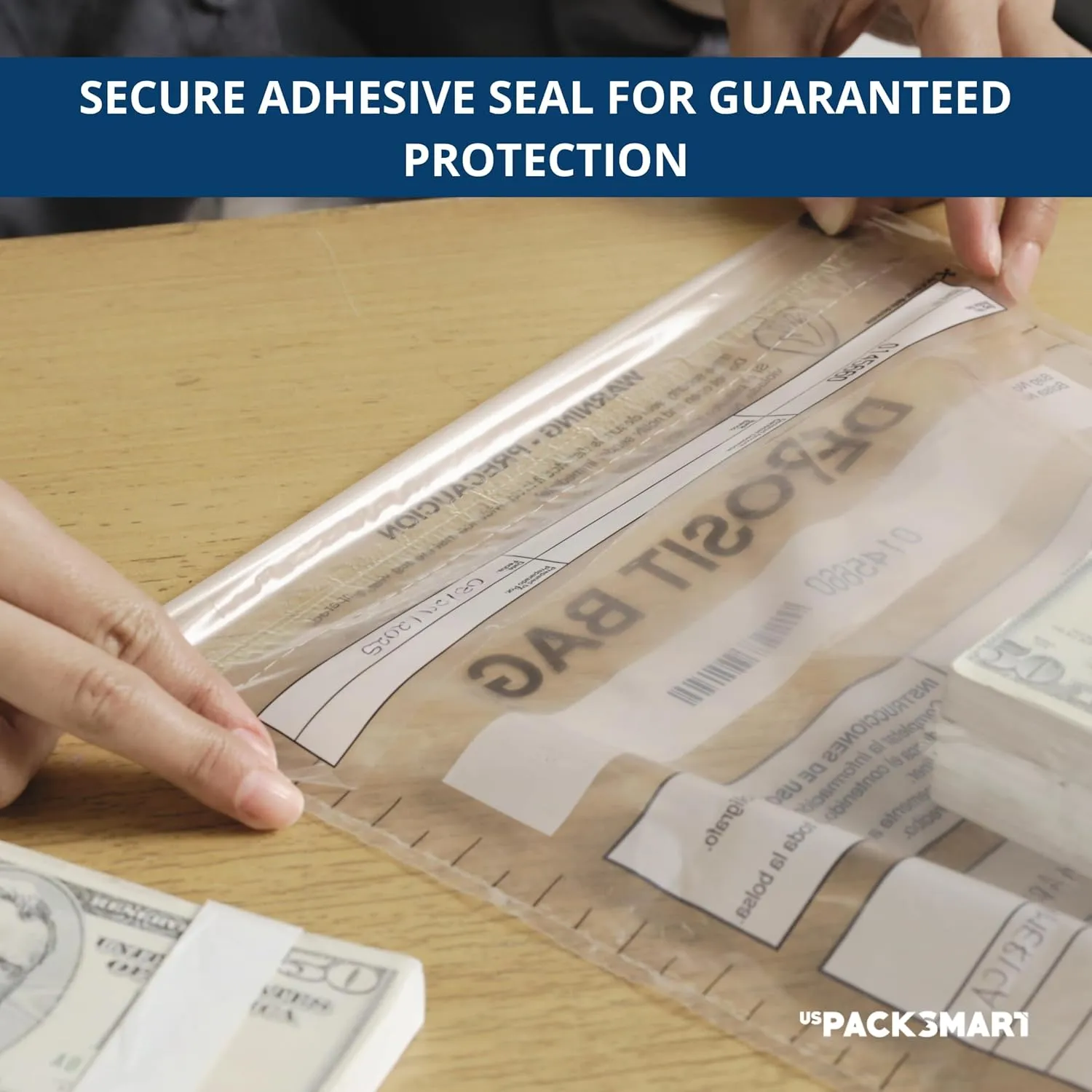 USPACKSMART Clear Plastic Deposit Bags 10"x13" | Secure Bank Deposits, Cash Handling or Safe Currency Transportation | Sequential Barcodes | Tamper-Evident | Tear-Off Receipt for Security | 100-Pack
