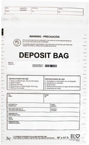 USPACKSMART Clear Plastic Deposit Bags 10"x13" | Secure Bank Deposits, Cash Handling or Safe Currency Transportation | Sequential Barcodes | Tamper-Evident | Tear-Off Receipt for Security | 100-Pack