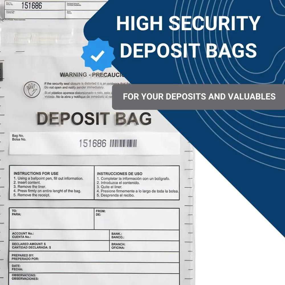 USPACKSMART Clear Plastic Deposit Bags 10"x13" | Secure Bank Deposits, Cash Handling or Safe Currency Transportation | Sequential Barcodes | Tamper-Evident | Tear-Off Receipt for Security | 100-Pack