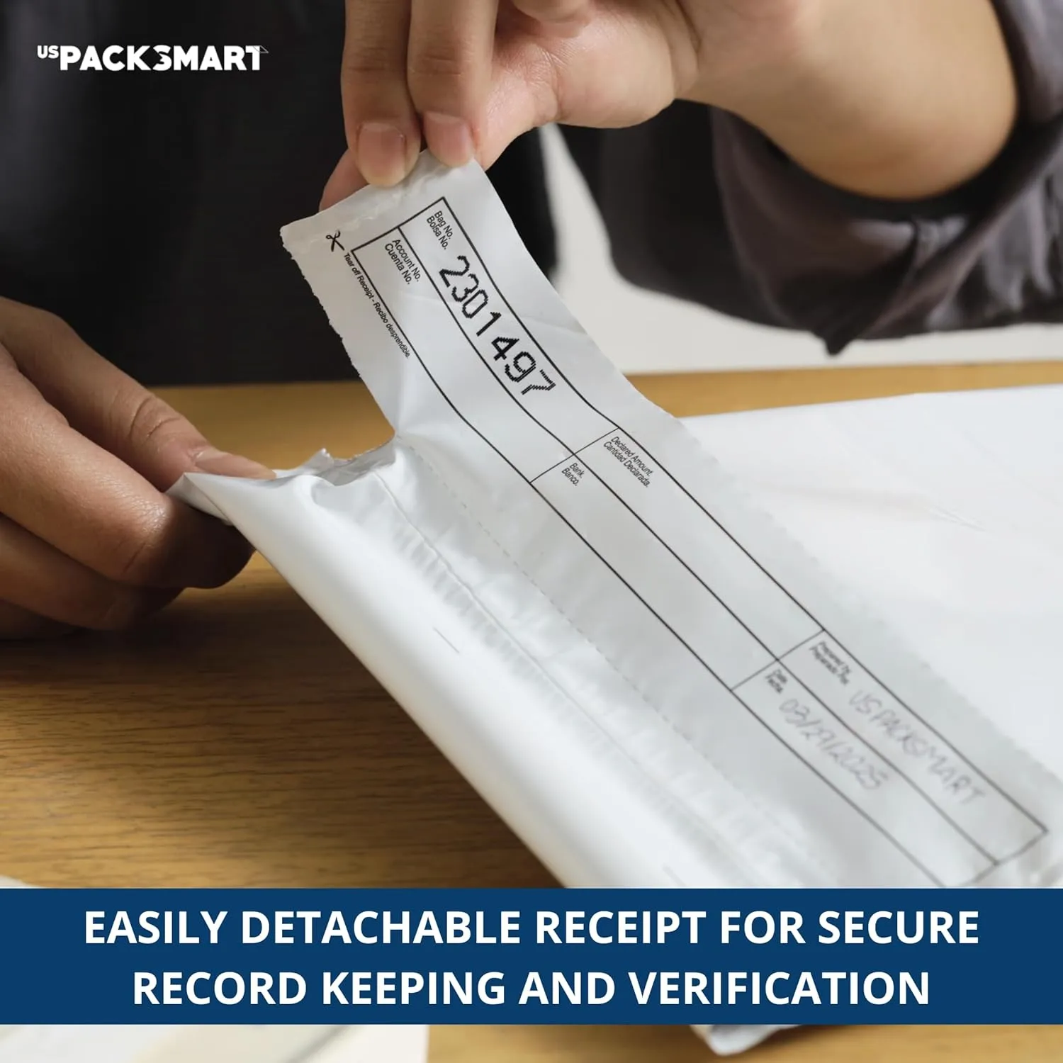 USPACKSMART Opaque Plastic Deposit Bags 10"x13" | Secure Bank Deposits, Cash Handling or Safe Currency Transportation | Sequential Barcodes | Tamper-Evident | Tear-Off Receipt for Security | 100-Pack