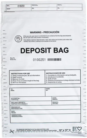 USPACKSMART Opaque Plastic Deposit Bags 10"x13" | Secure Bank Deposits, Cash Handling or Safe Currency Transportation | Sequential Barcodes | Tamper-Evident | Tear-Off Receipt for Security | 100-Pack