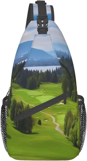 Vancouver Golf Course Printed Crossbody Sling Backpack,Casual Chest Bag Daypack,Crossbody Shoulder Bag For Travel Sports Hiking, Black