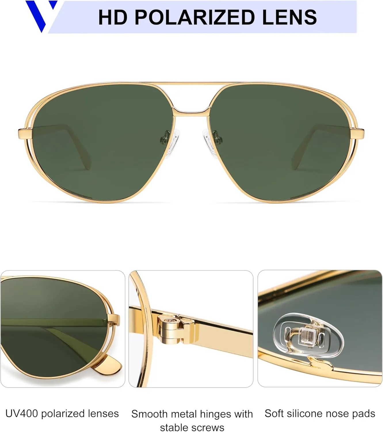 VANLINKER Retro Polarized Aviator Sunglasses for Women Men Classic Trendy Driving Sunglasses Designer Metal Frame VL9837
