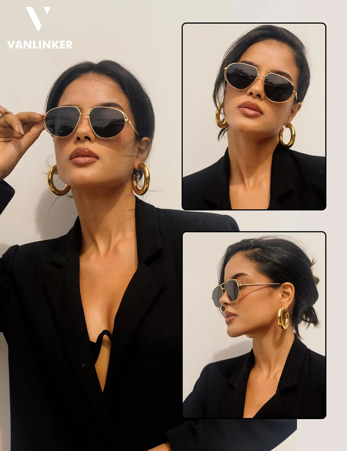 VANLINKER Retro Polarized Aviator Sunglasses for Women Men Classic Trendy Driving Sunglasses Designer Metal Frame VL9837