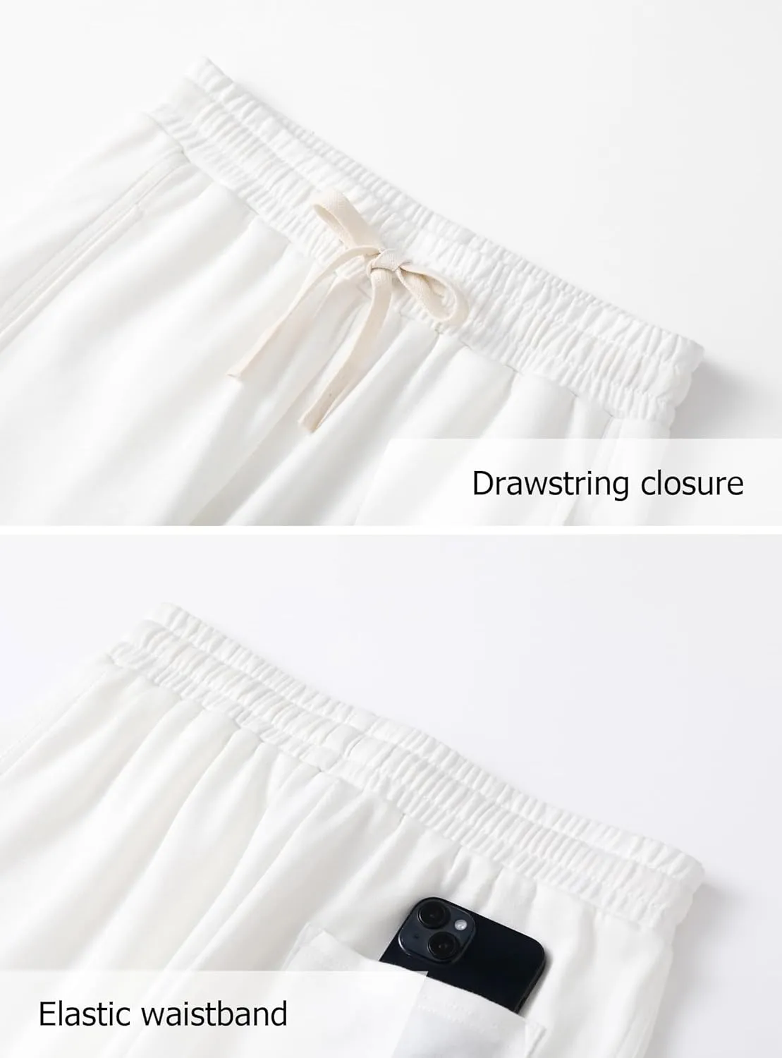 Vcansion Women's Elastic Waist Knee Length Casual Cotton Bermuda Shorts with Drawstring