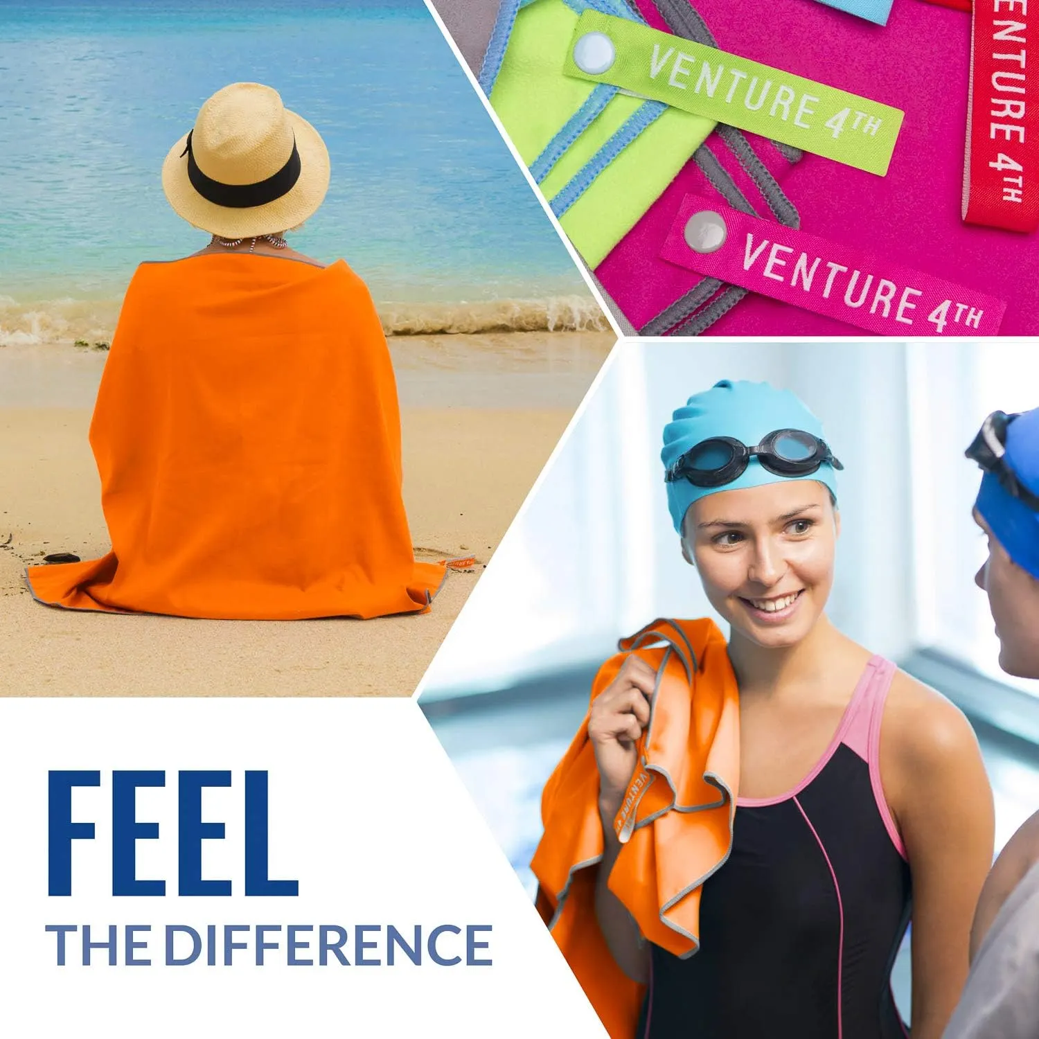 VENTURE 4TH Quick Dry Travel Towel - Fast Drying Ultra Soft Microfiber Towels - Essential for Camping, Backpacking, Yoga, Swimming, Gym, Sports and Beach - 3 Compact Sizes