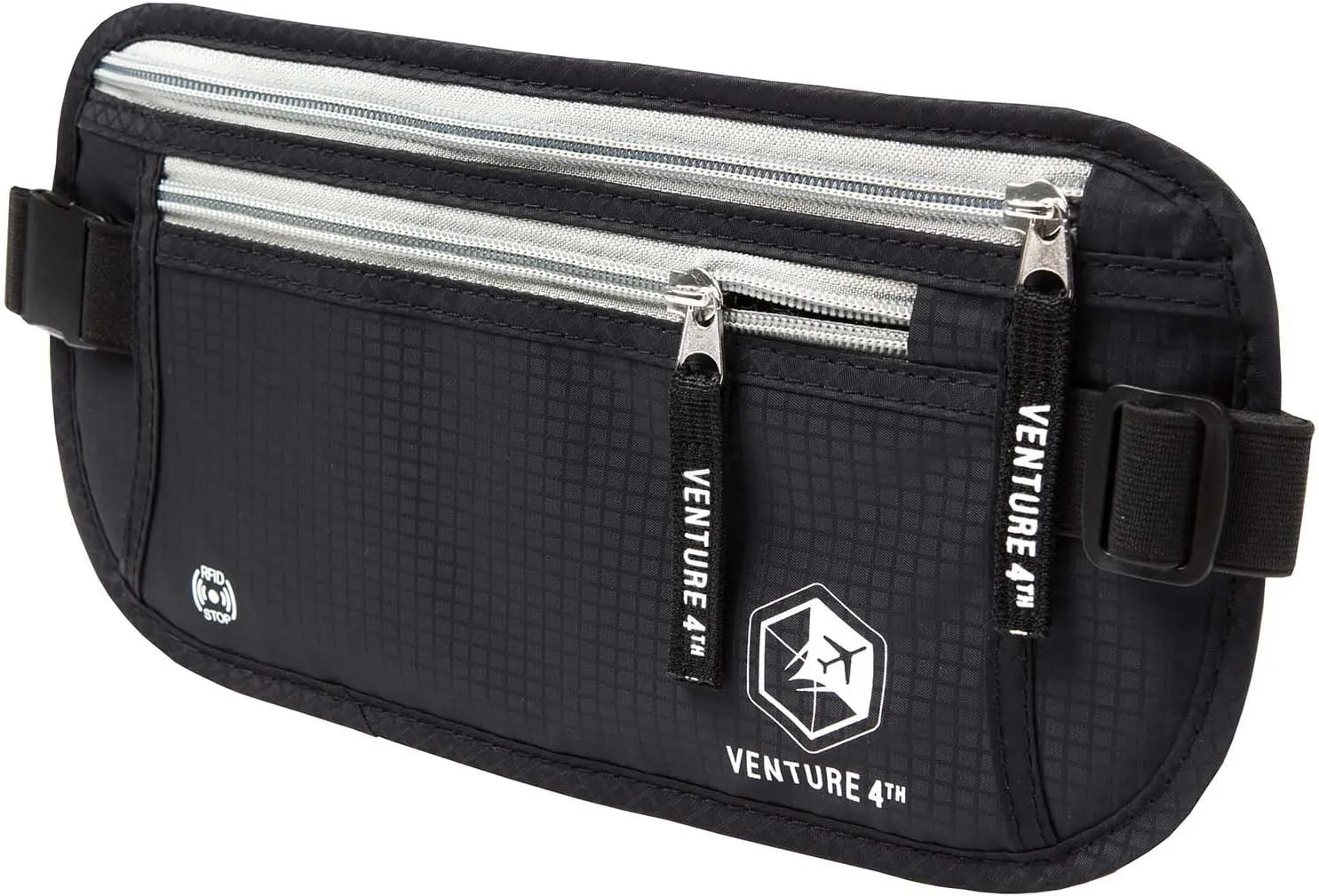 VENTURE 4TH Slim Minimalist Design RFID Money Belt with RFID Blocking Sleeves, for Men and Women – Ideal for Keeping Your Cash, Credit Card, Passport, Phone Secure When Traveling - Black