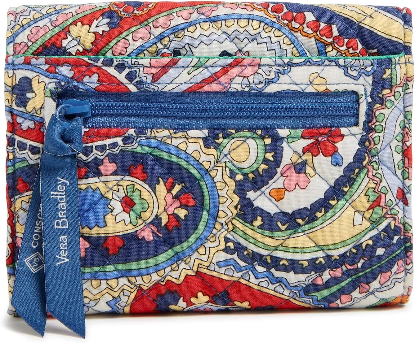 Vera Bradley Iconic RFID Riley Compact Wallet, Signature Cotton, Harbor Paisley