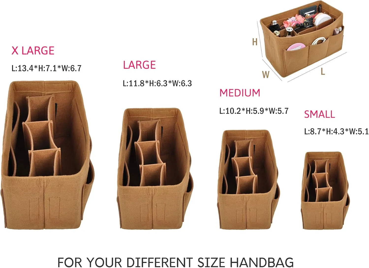 Vercord Felt Purse Organizer Handbag Insert Liner Shaper Bag in Bags for Speedy Neverfull Tote Brown Xlarge
