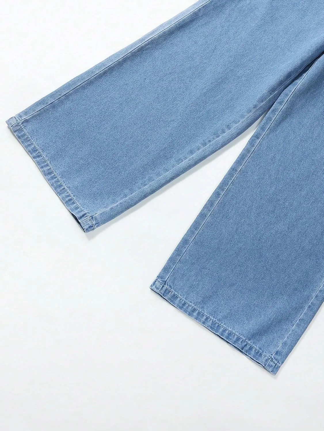 Verdusa Girl's Paperbag Elastic Waist Wide Leg Denim Pants Loose Jeans
