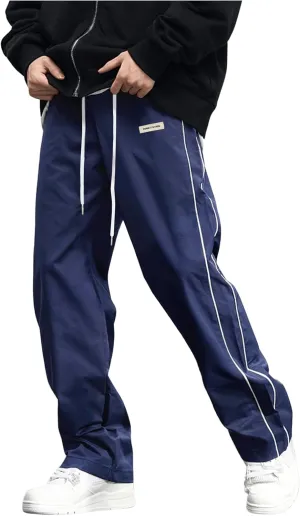 Verdusa Men's Track Pants Straight Leg Acitve Streetwear Elastic Waist Parachute Pants with Pockets