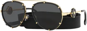 Versace VE 2232 143887 Black Metal Aviator Sunglasses Grey Lens