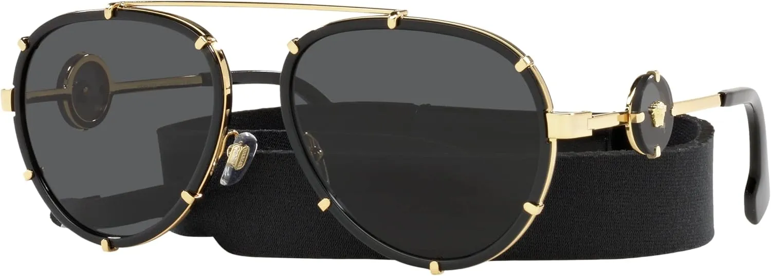 Versace VE 2232 143887 Black Metal Aviator Sunglasses Grey Lens