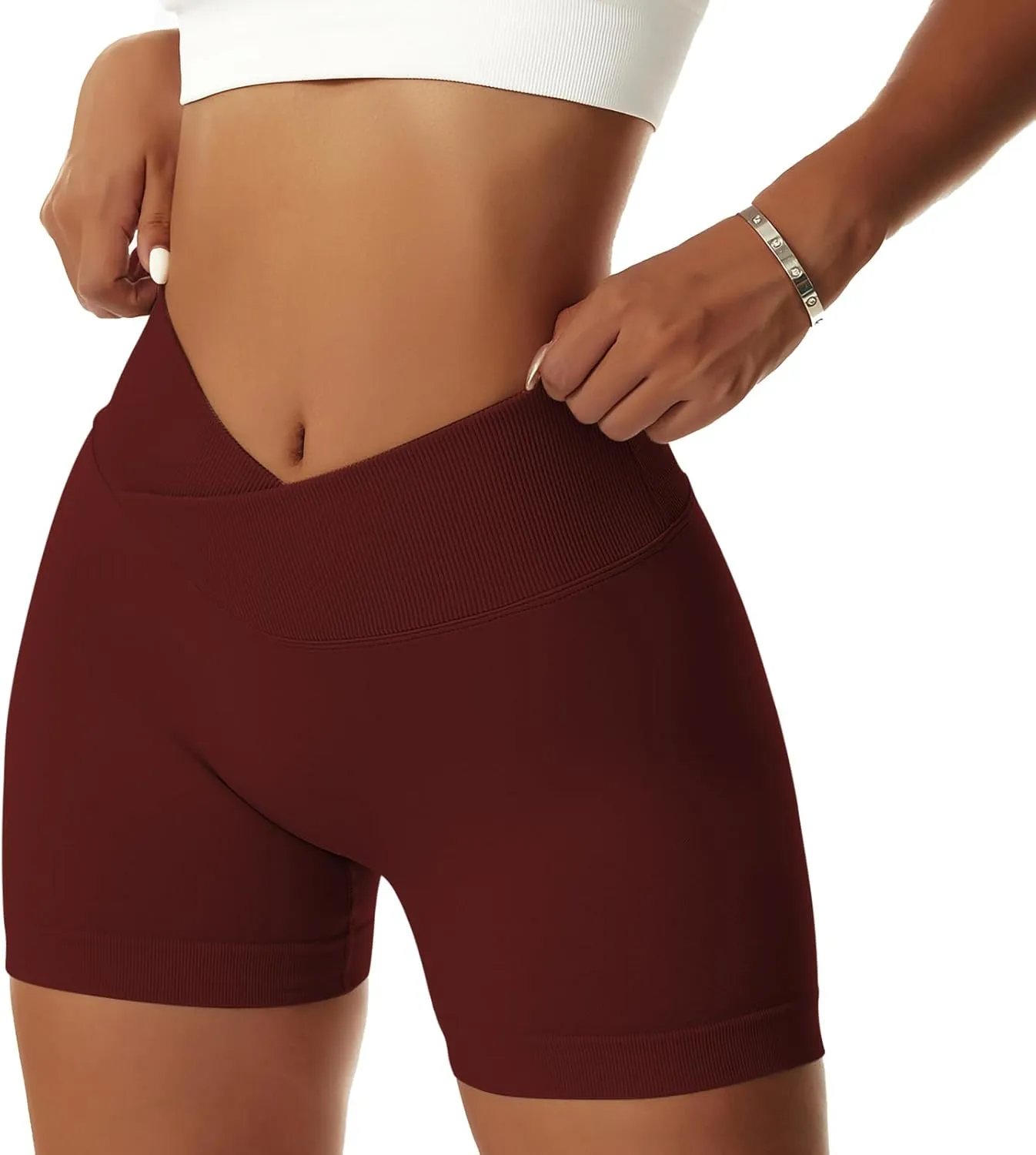 Vertvie Women's Workout Gym Shorts Booty V Cross Spandex Yoga Biker Shorts Scrunch Butt High Waisted Athletic Leggings