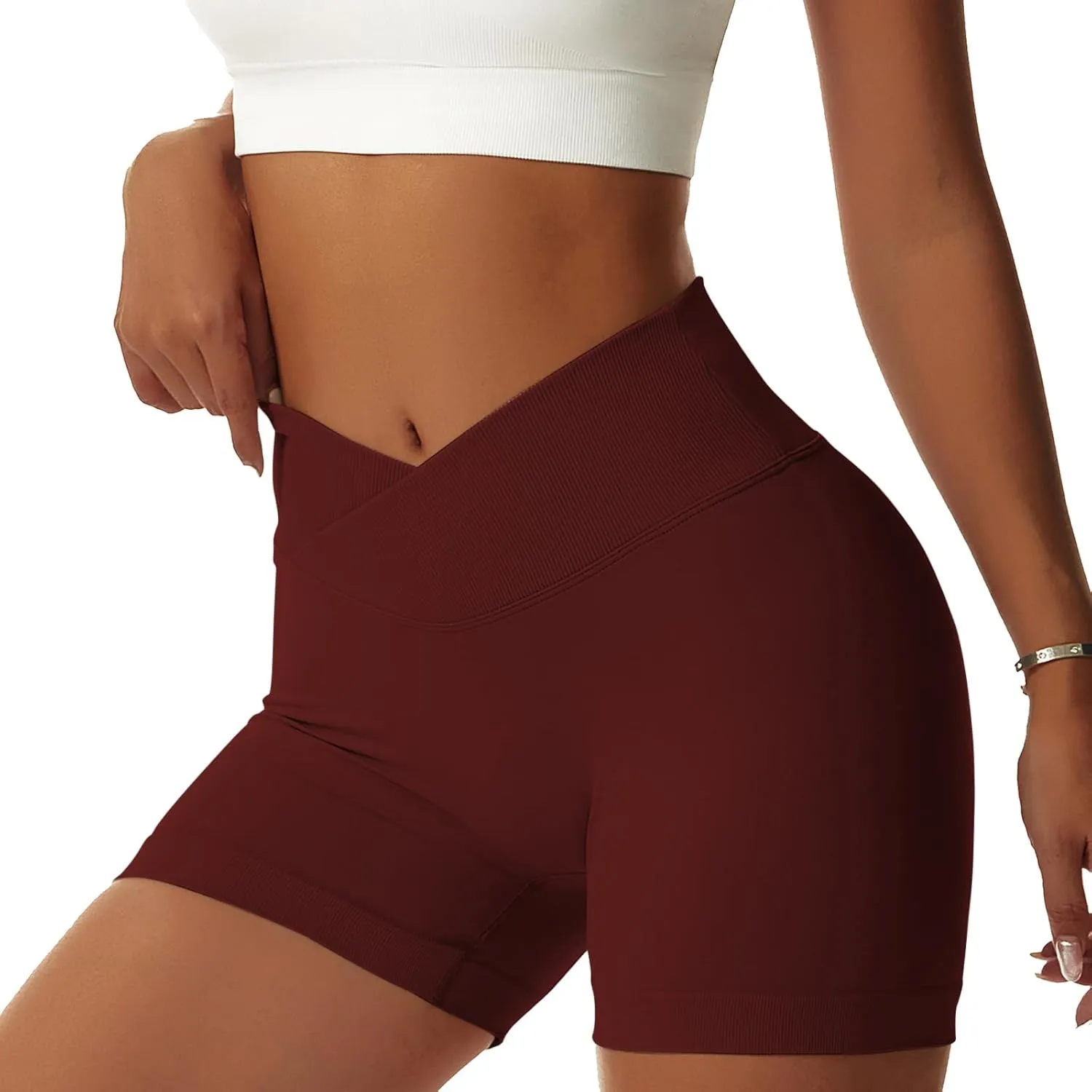 Vertvie Women's Workout Gym Shorts Booty V Cross Spandex Yoga Biker Shorts Scrunch Butt High Waisted Athletic Leggings