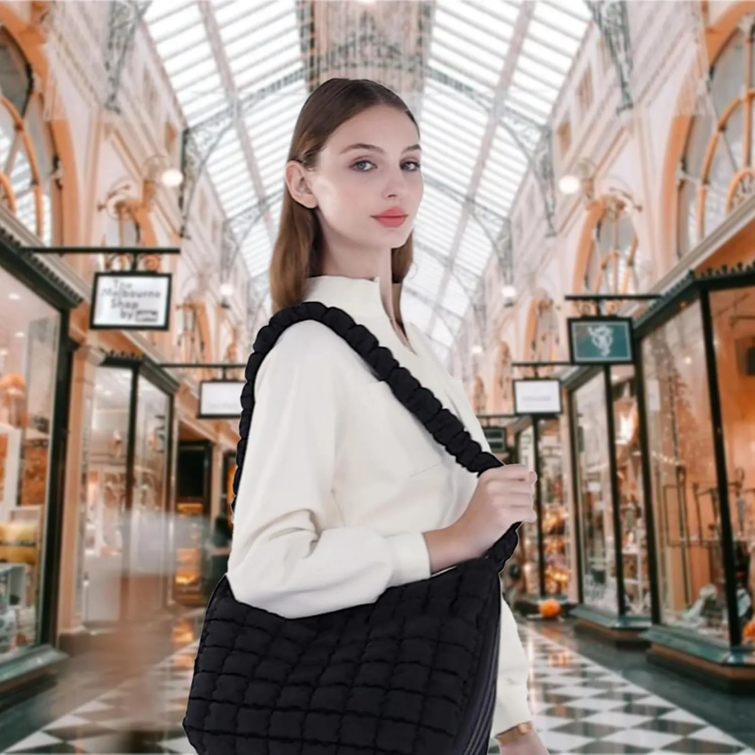 VH&GRED Puffer Quilted Carryall Bag Large Padding Tote Lightweight Crossbody Purse Casual Hobo Handbag for Women