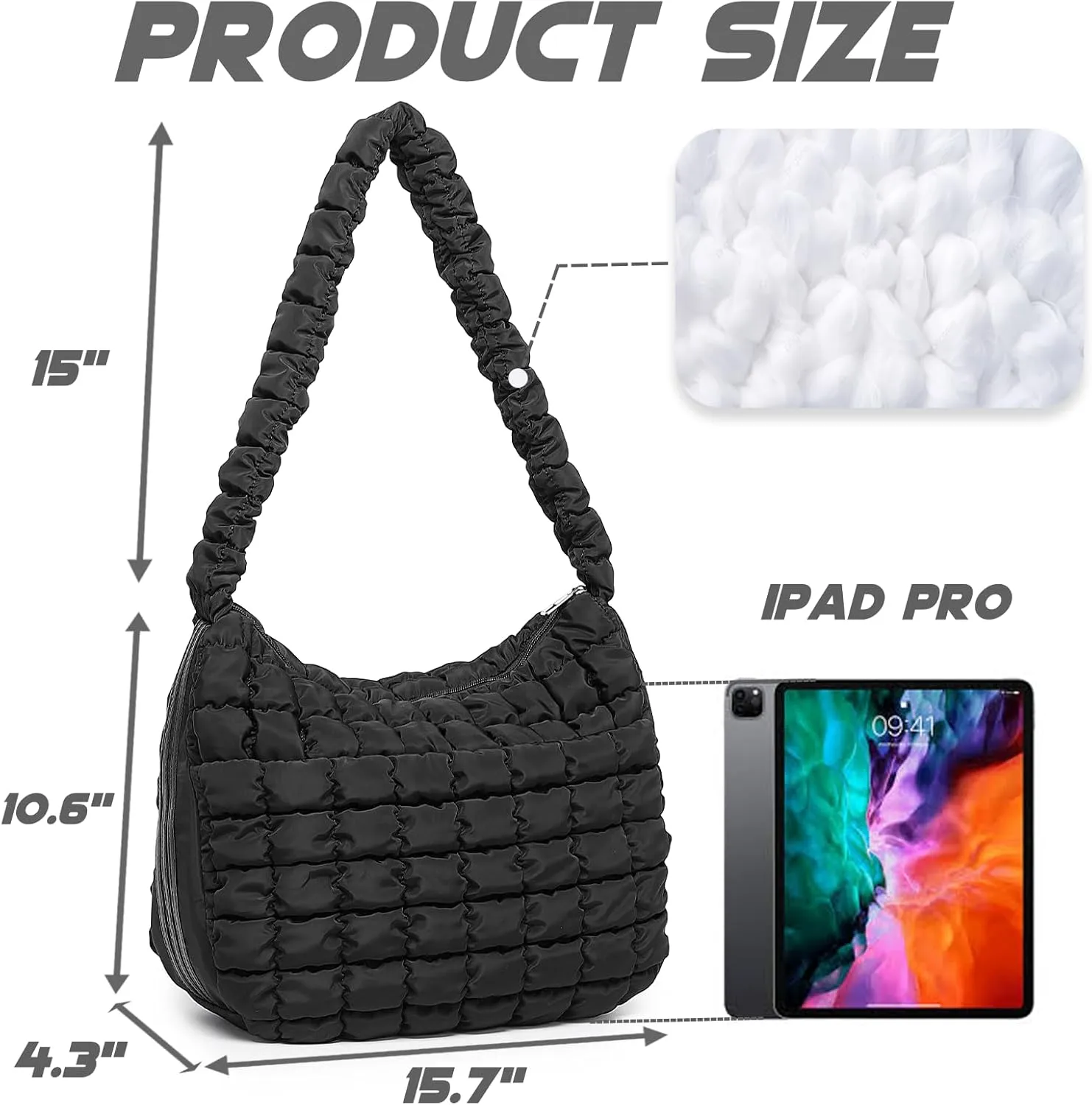 VH&GRED Puffer Quilted Carryall Bag Large Padding Tote Lightweight Crossbody Purse Casual Hobo Handbag for Women