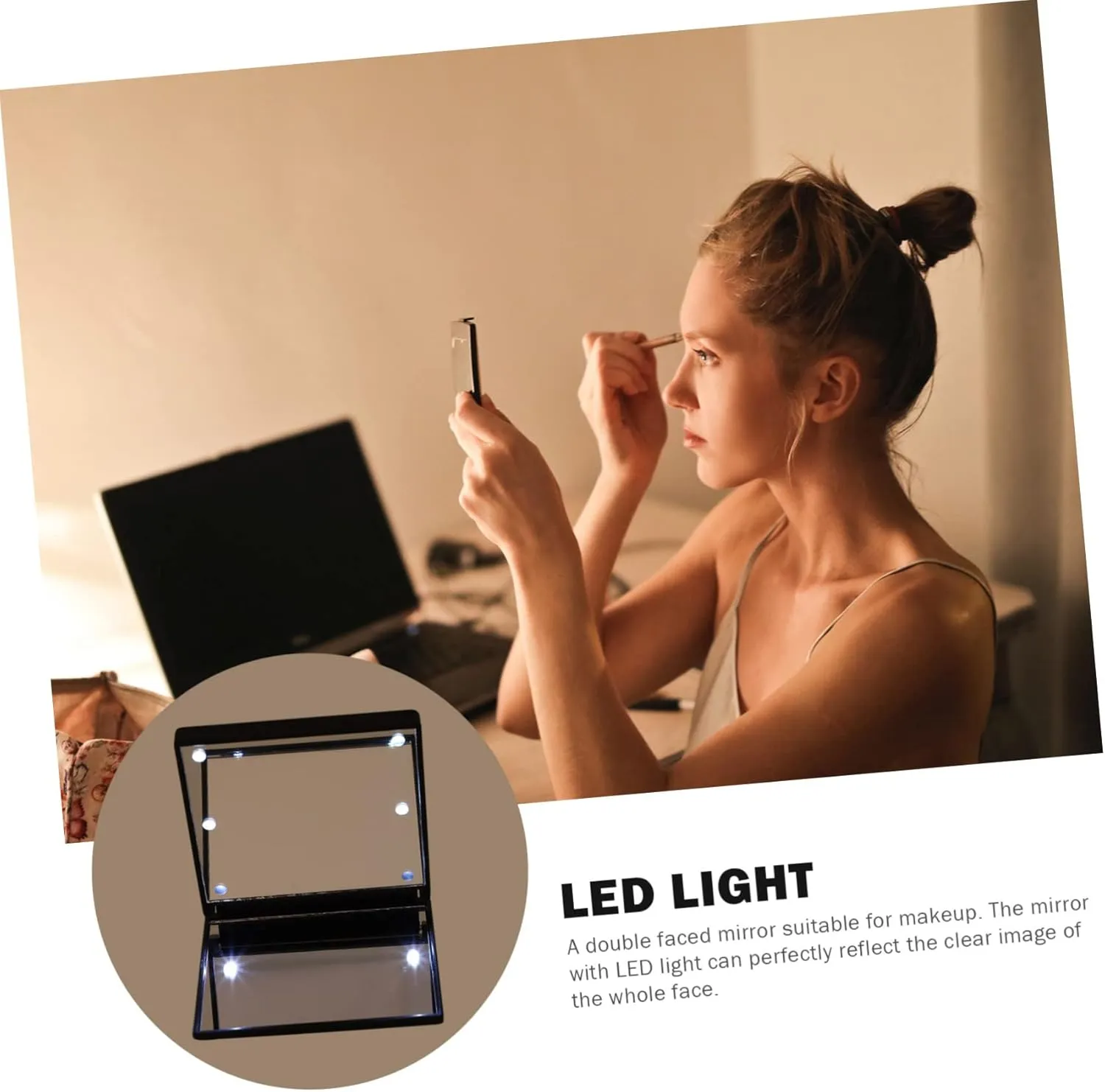 VICASKY Portable LED Makeup Mirror Compact Cosmetic Mirror with High Definition Reflection for Travel Go Touch Ups for Handbags and Purses
