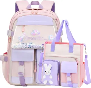VIDOSCLA Bunny Backpack for Girls Cute Sequin Kids Backpack with Tuition Tote Bag