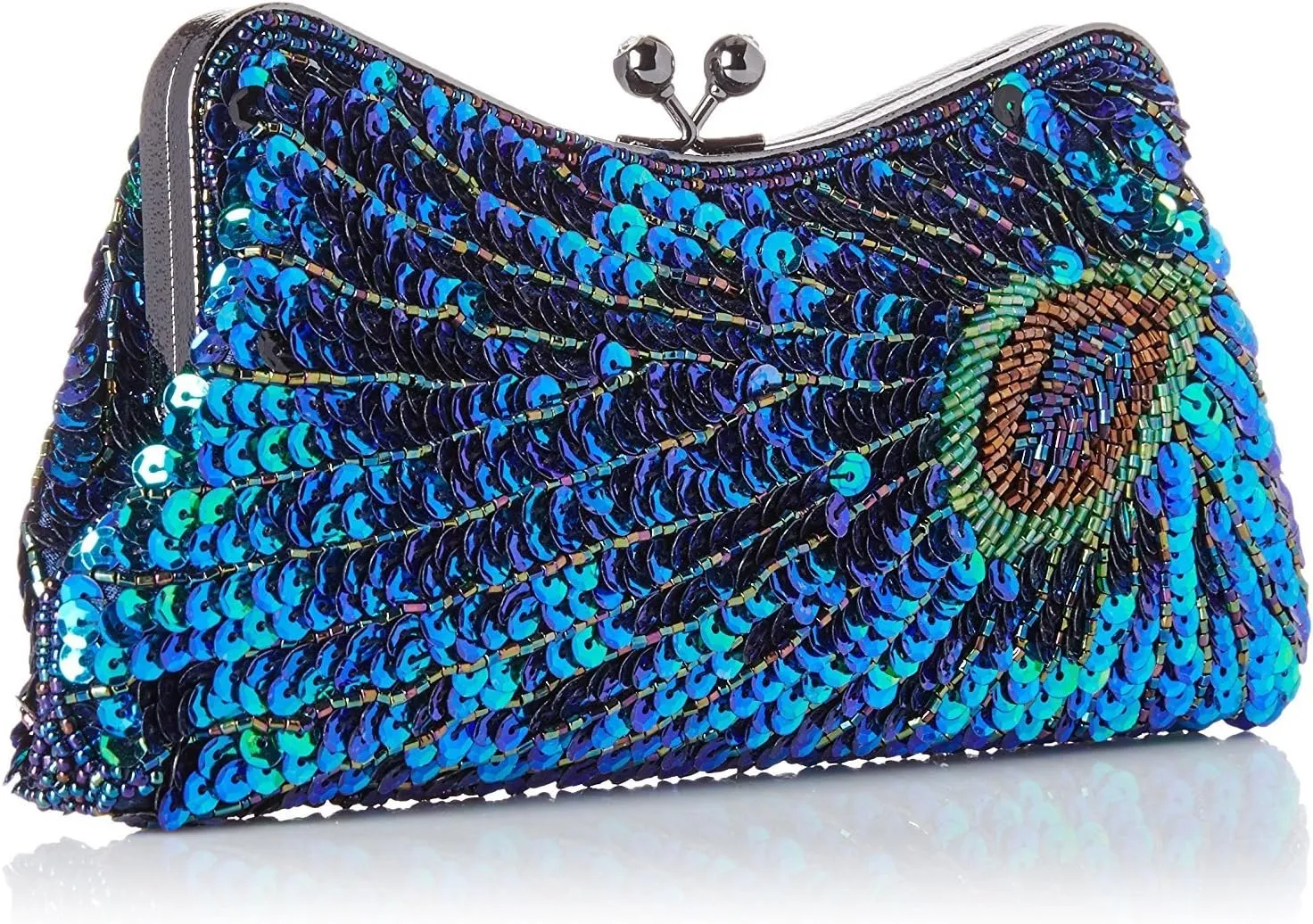 Vintage Beaded Sequin Peacock Clutch Purse Evening Bags (Blue)