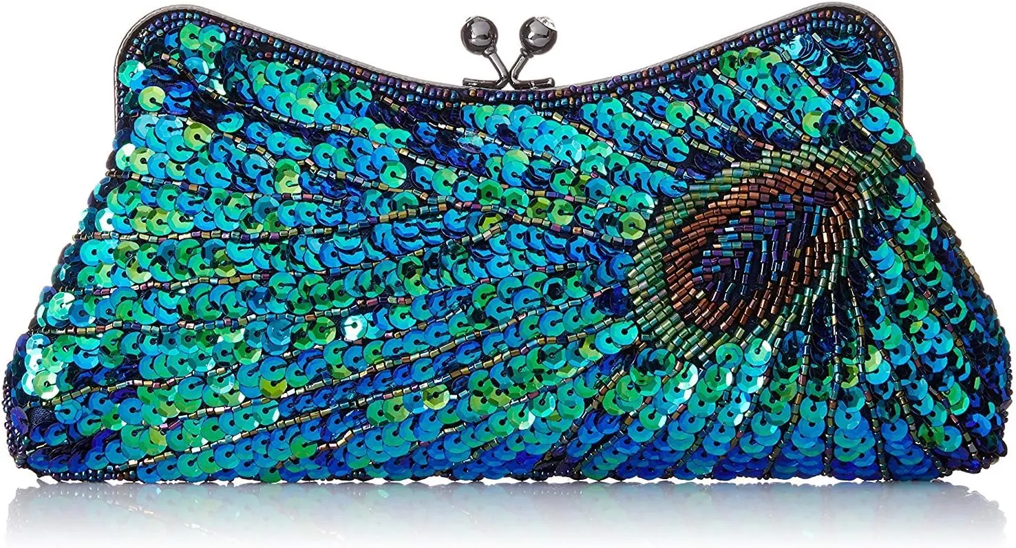 Vintage Beaded Sequin Peacock Clutch Purse Evening Bags (Blue)