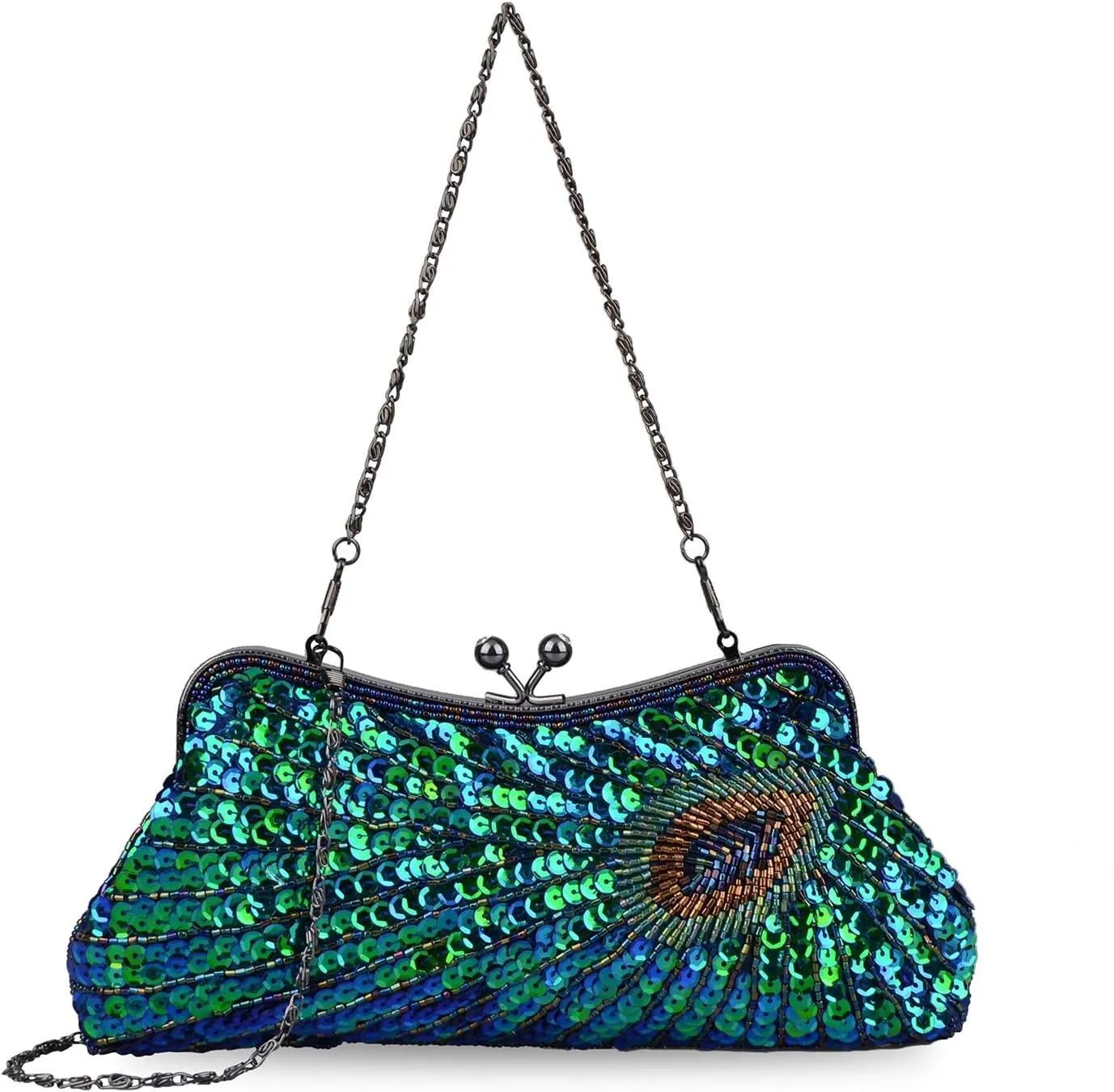 Vintage Beaded Sequin Peacock Clutch Purse Evening Bags (Blue)