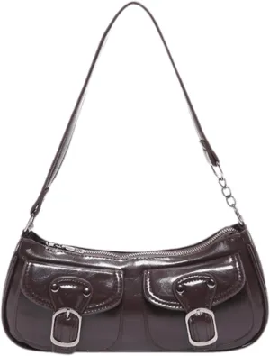 Vintage Buckle Punk Purse for Women, Retro Y2K Shoulder Bag, Mini Hobo Clutch Aesthetic Purse for Travel Shopping