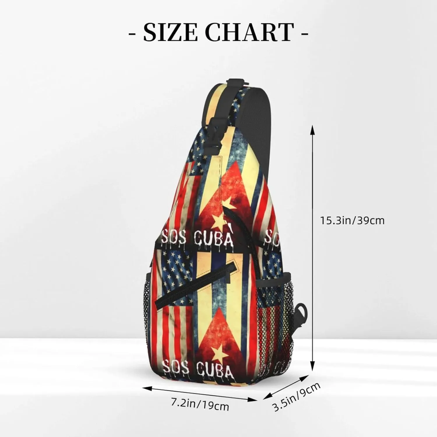 Vintage Half American Cuban Flag Sos Cuba Chest Sling Bag Crossbody Shoulder Backpack Bag Gym Cycling Travel Hiking Daypack Cross Bag