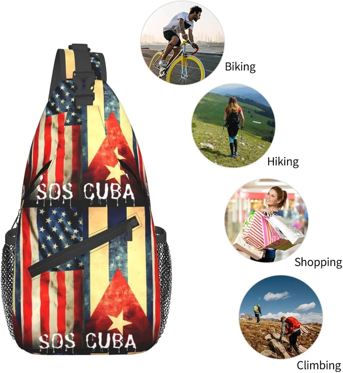 Vintage Half American Cuban Flag Sos Cuba Chest Sling Bag Crossbody Shoulder Backpack Bag Gym Cycling Travel Hiking Daypack Cross Bag