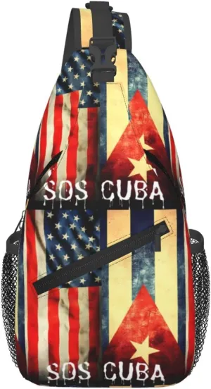 Vintage Half American Cuban Flag Sos Cuba Chest Sling Bag Crossbody Shoulder Backpack Bag Gym Cycling Travel Hiking Daypack Cross Bag