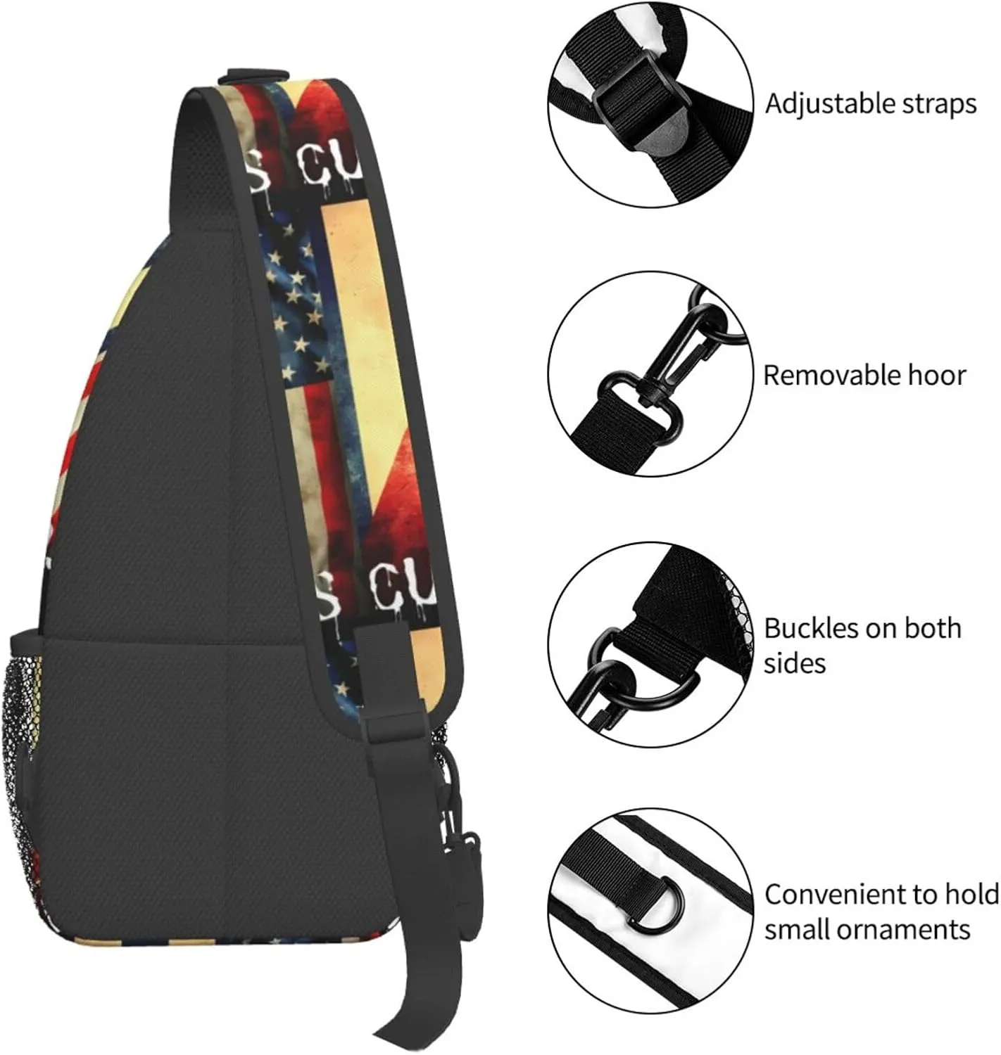 Vintage Half American Cuban Flag Sos Cuba Chest Sling Bag Crossbody Shoulder Backpack Bag Gym Cycling Travel Hiking Daypack Cross Bag