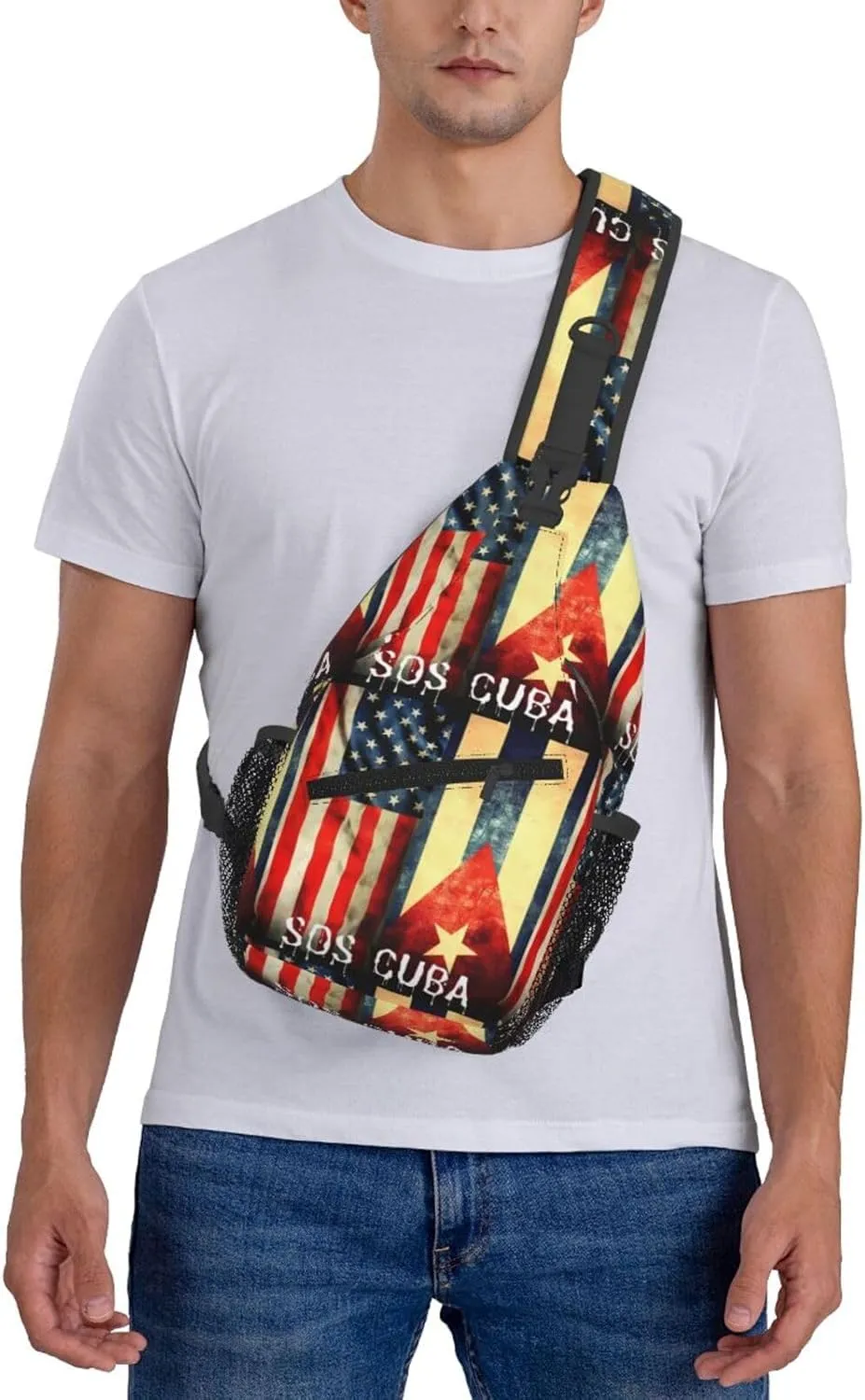 Vintage Half American Cuban Flag Sos Cuba Chest Sling Bag Crossbody Shoulder Backpack Bag Gym Cycling Travel Hiking Daypack Cross Bag
