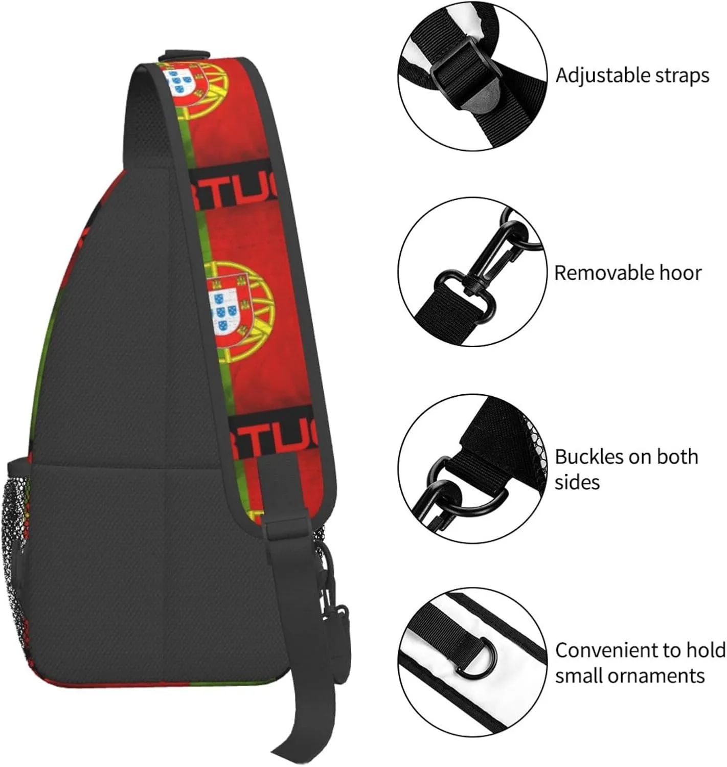 Vintage Portugal Portuguese Flag Chest Sling Bag Crossbody Shoulder Backpack Bag Gym Cycling Daypack Travel Hiking Cross Bag
