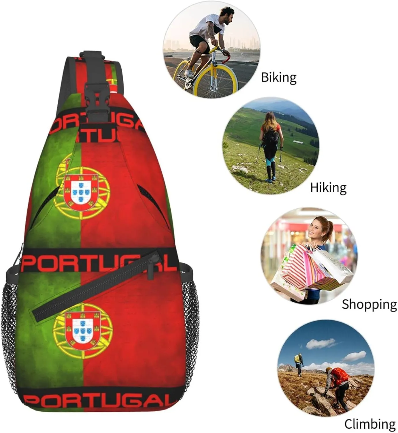 Vintage Portugal Portuguese Flag Chest Sling Bag Crossbody Shoulder Backpack Bag Gym Cycling Daypack Travel Hiking Cross Bag