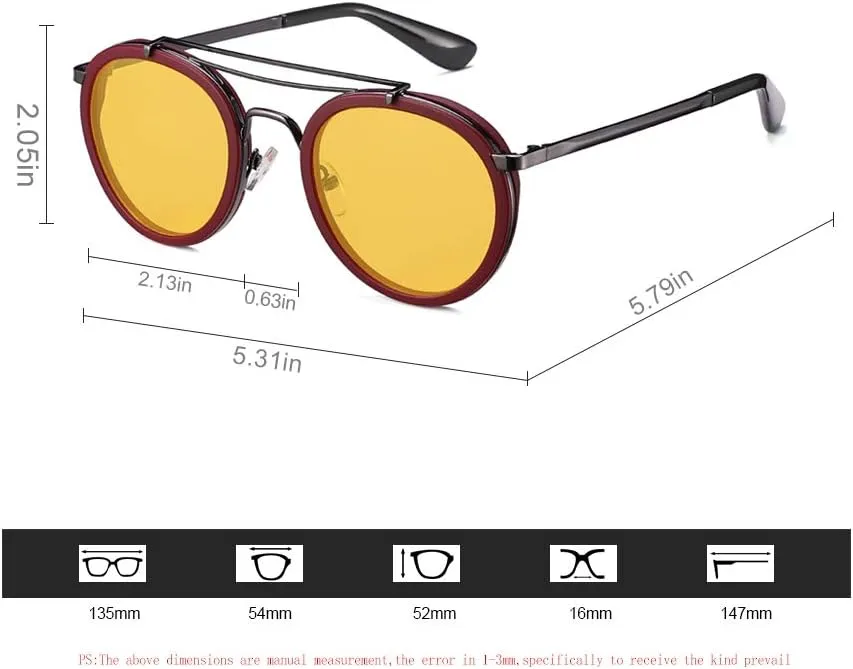 Vintage Steampunk Double Bridge Round Polarized Sunglasses Designer Metal Frame For Women Men