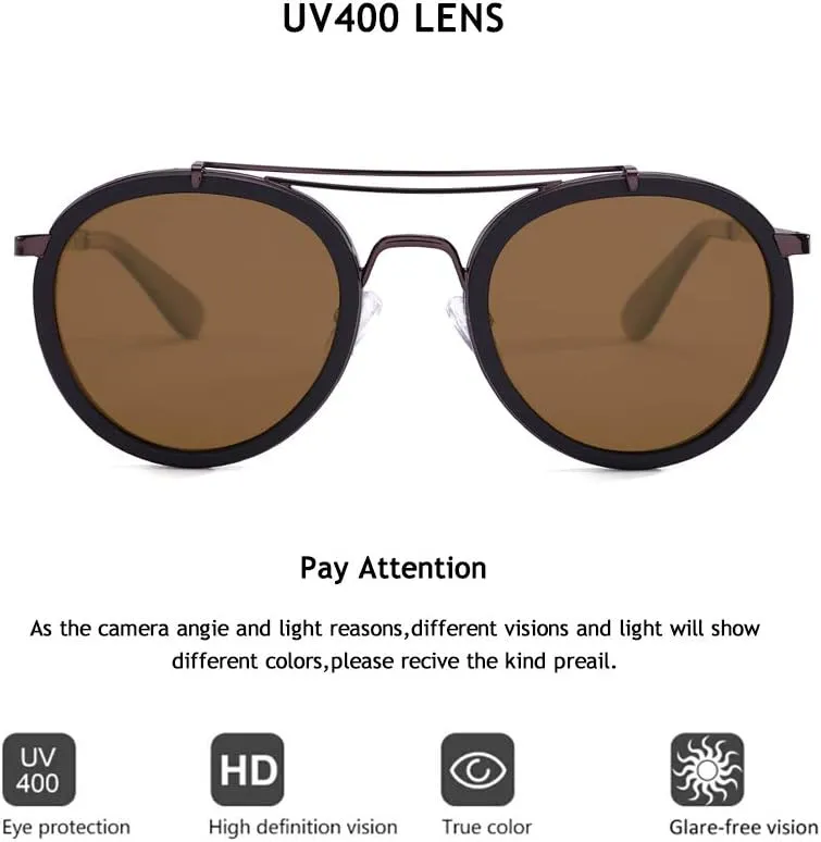 Vintage Steampunk Double Bridge Round Polarized Sunglasses Designer Metal Frame For Women Men