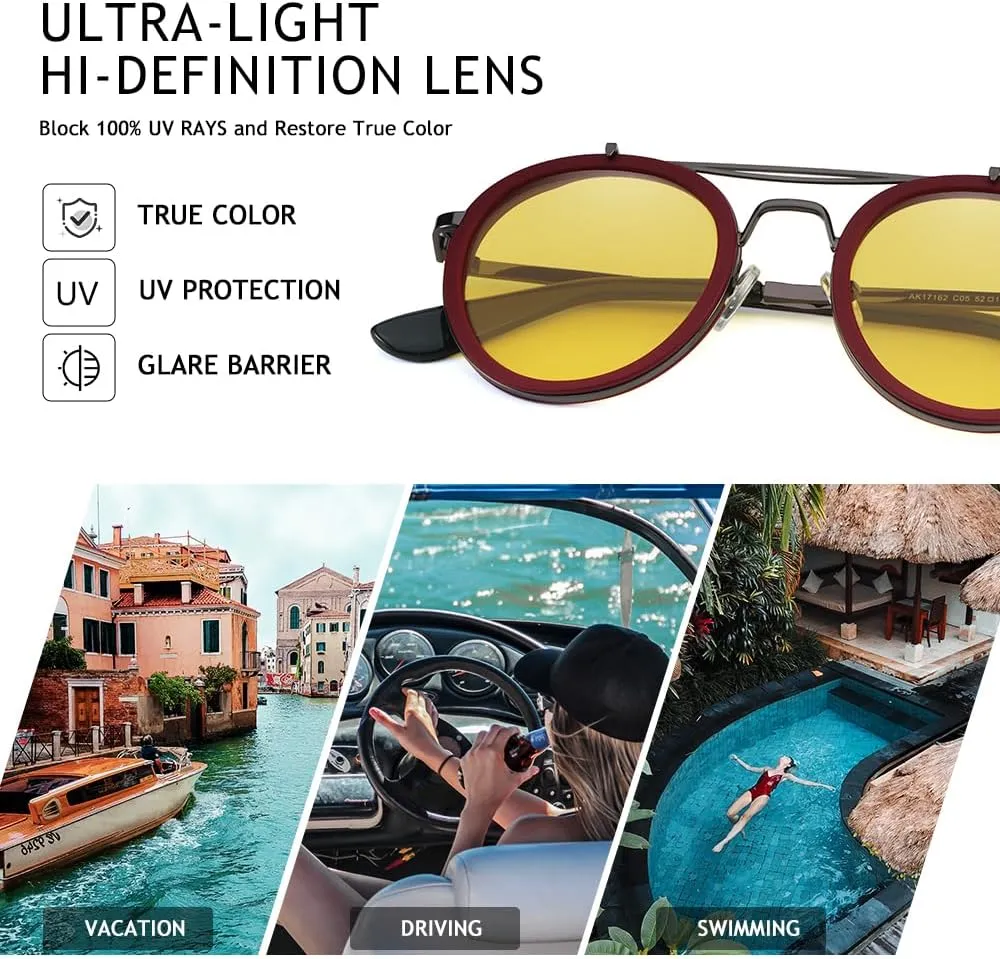 Vintage Steampunk Double Bridge Round Polarized Sunglasses Designer Metal Frame For Women Men