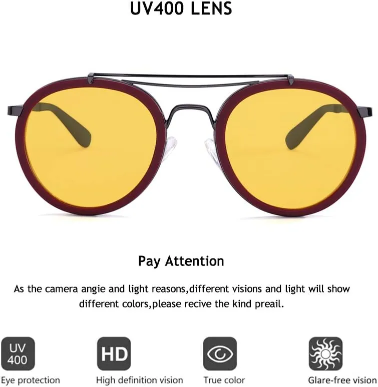 Vintage Steampunk Double Bridge Round Polarized Sunglasses Designer Metal Frame For Women Men