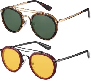 Vintage Steampunk Double Bridge Round Polarized Sunglasses Designer Metal Frame For Women Men