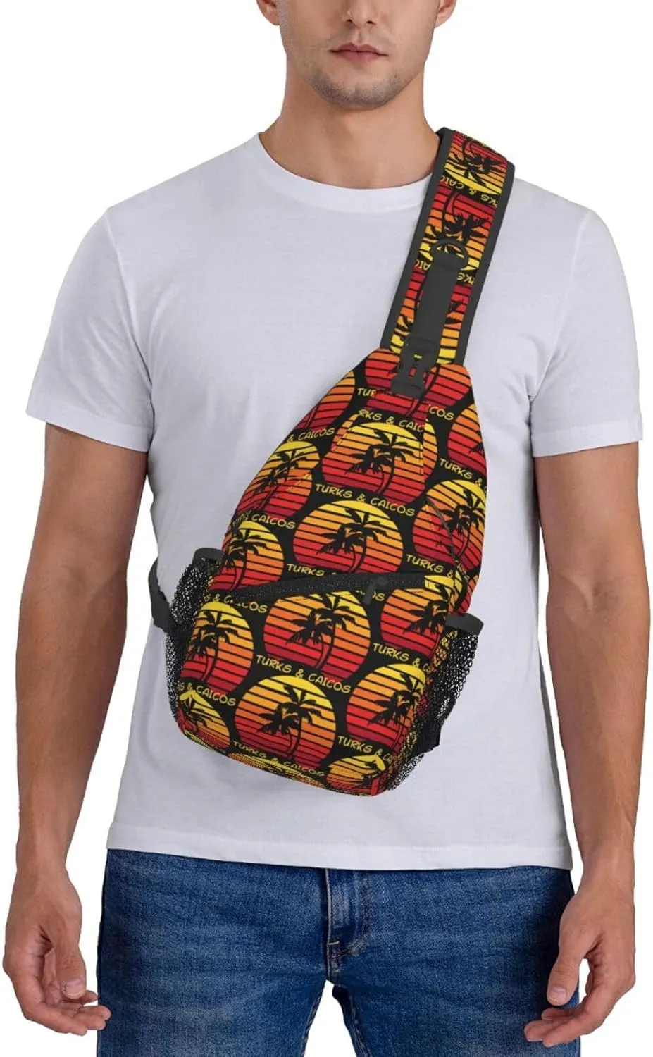 Vintage Turks And Caicos Islands Flag Sunset Ocean Chest Sling Bag Crossbody Shoulder Backpack Bag Gym Cycling Travel Hiking Daypack Cross Bag